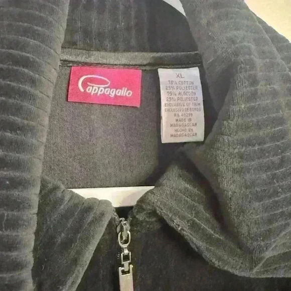 NWT Cappagallo soft black velour Y2K athleisure light crew sweatshirt size XL - Picture 3 of 10